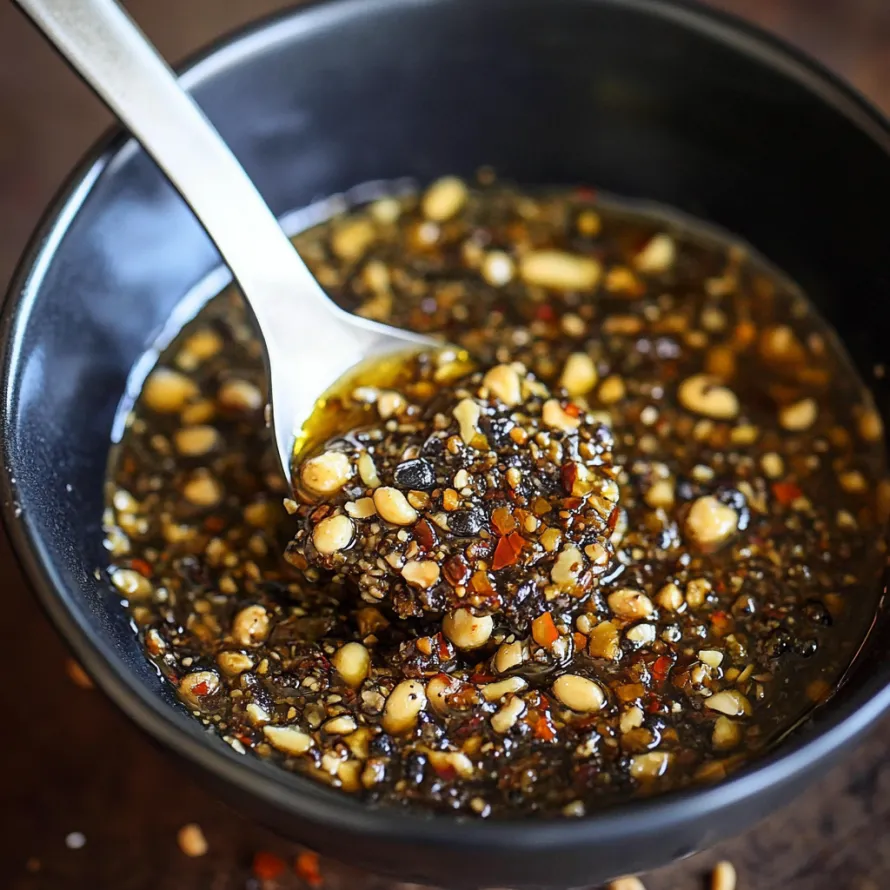 A spoon in a bowl of soup.
