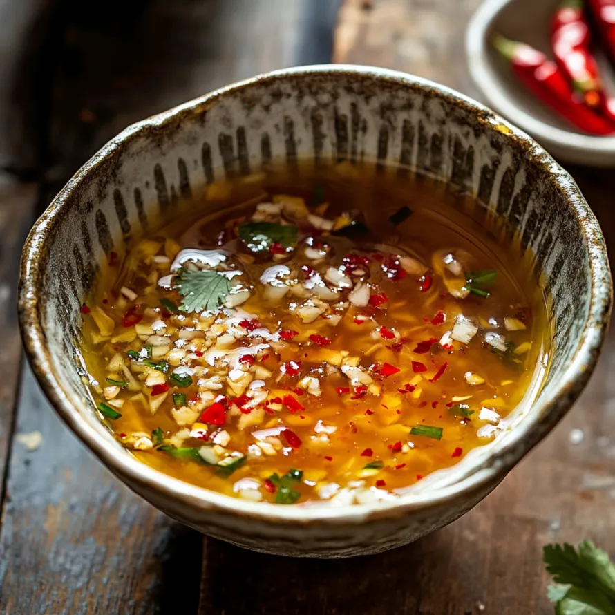 A bowl of soup with red peppers and spices.