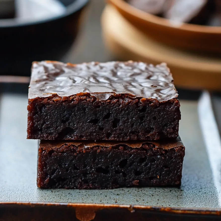 Two pieces of chocolate cake on a plate.