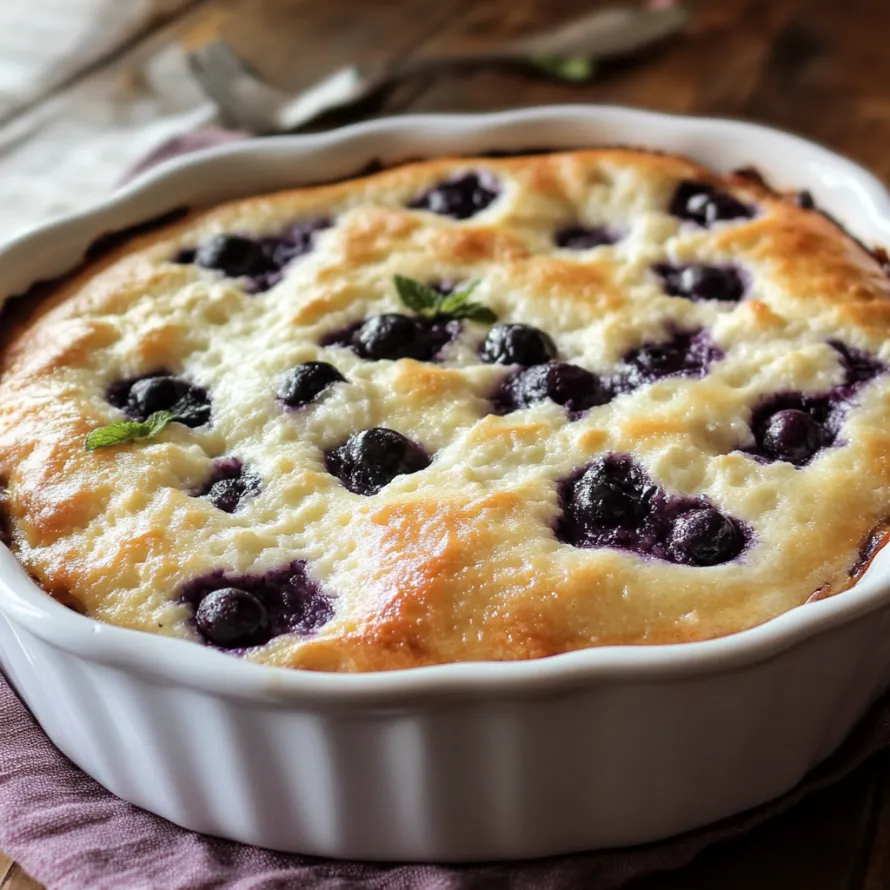 A blueberry crumble in a white bowl.