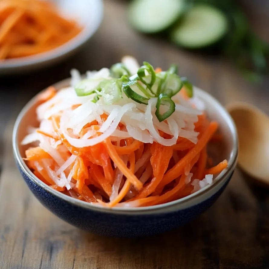 A bowl of shredded carrots with green onions on top.