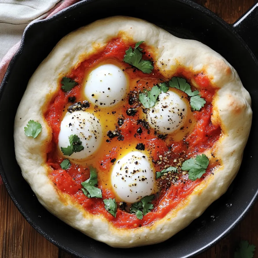 A pizza with eggs and tomatoes.