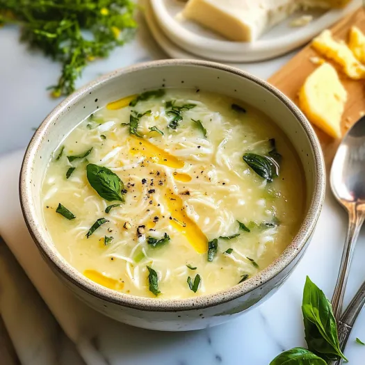 A bowl of soup with a spoon in it.