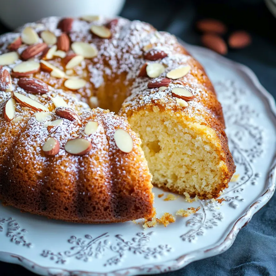 A cake with almonds on top.