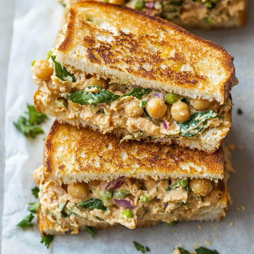 A sandwich with chickpeas and lettuce.