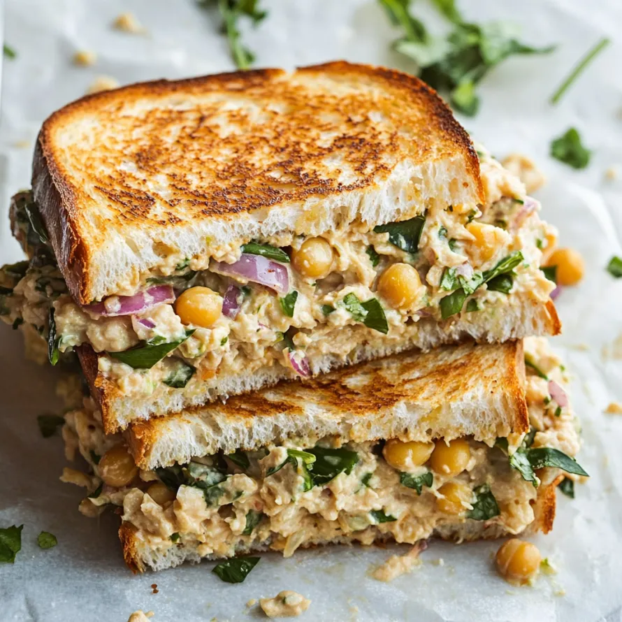 A sandwich with lettuce and chickpeas.