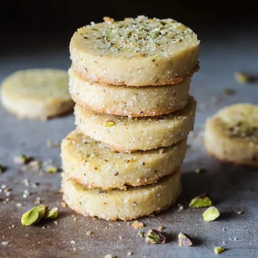 A stack of cookies with a sprinkle of nuts on top.