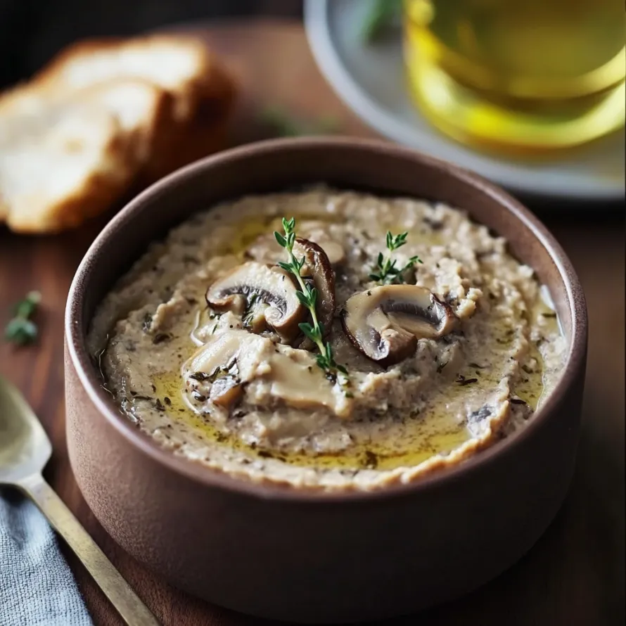 A bowl of soup with mushrooms and herbs.