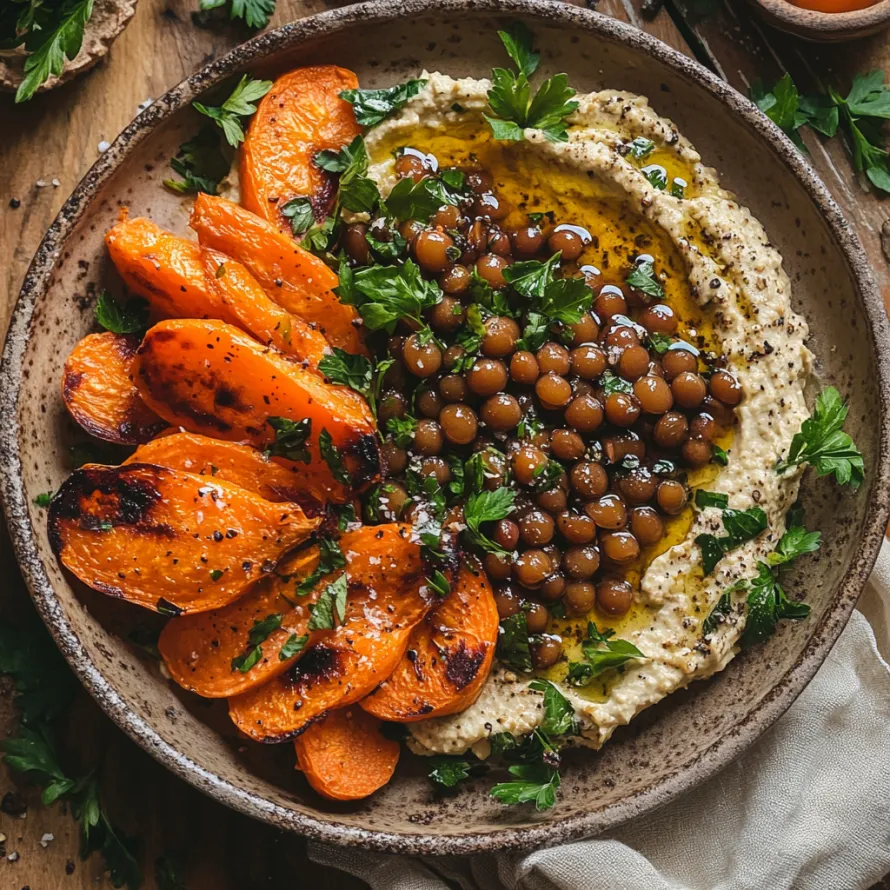 A bowl of food with carrots and chickpeas.