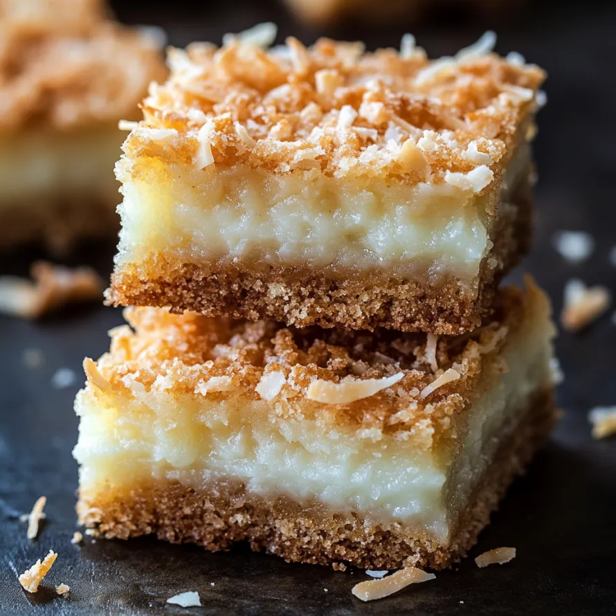 A slice of cake with coconut on top.