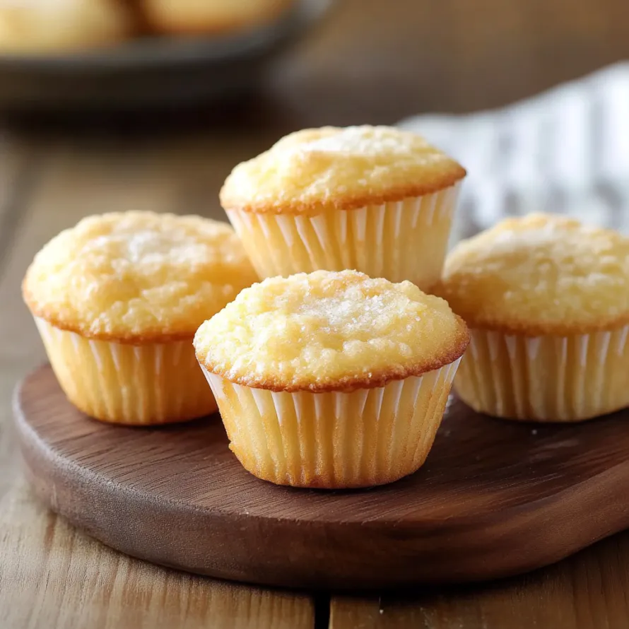 A plate of cupcakes with powdered sugar on top.