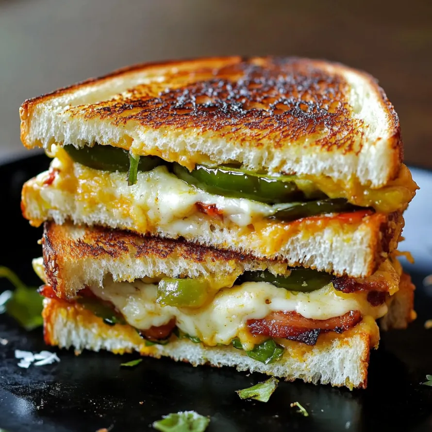 A sandwich with peppers and cheese.