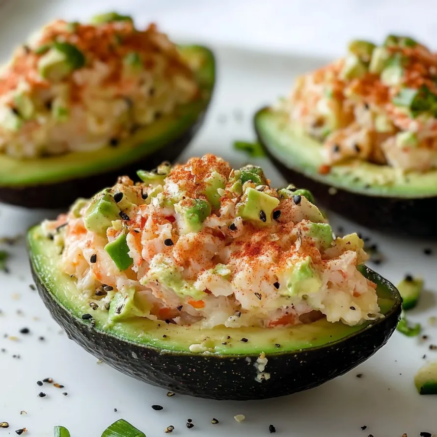 A plate of food with four avocado halves.