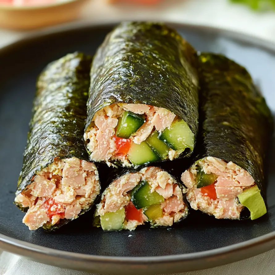 A plate of sushi with vegetables and meat.