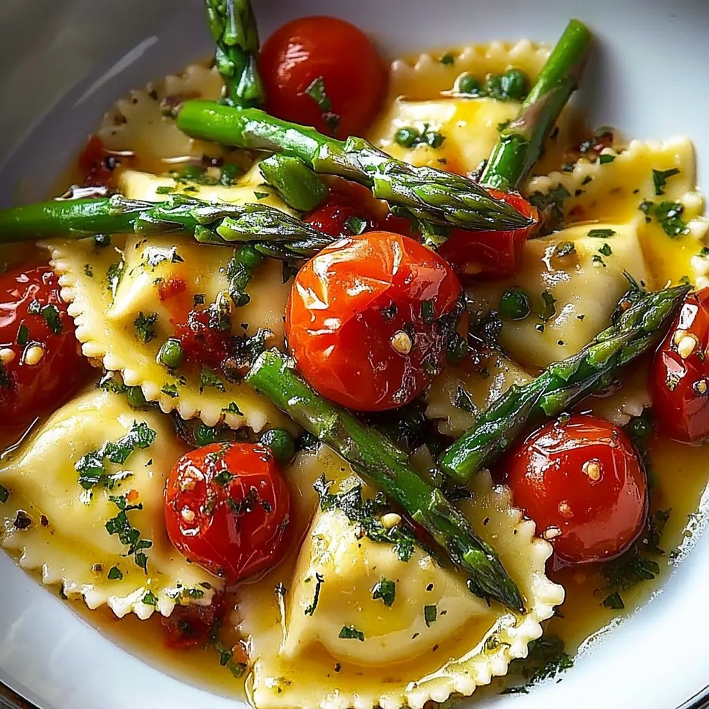 Ravioli with Tomatoes, Asparagus, Garlic, and Herbs