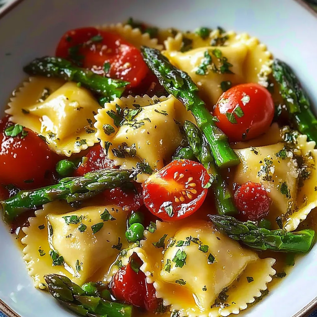 A bowl of pasta with tomatoes and asparagus.