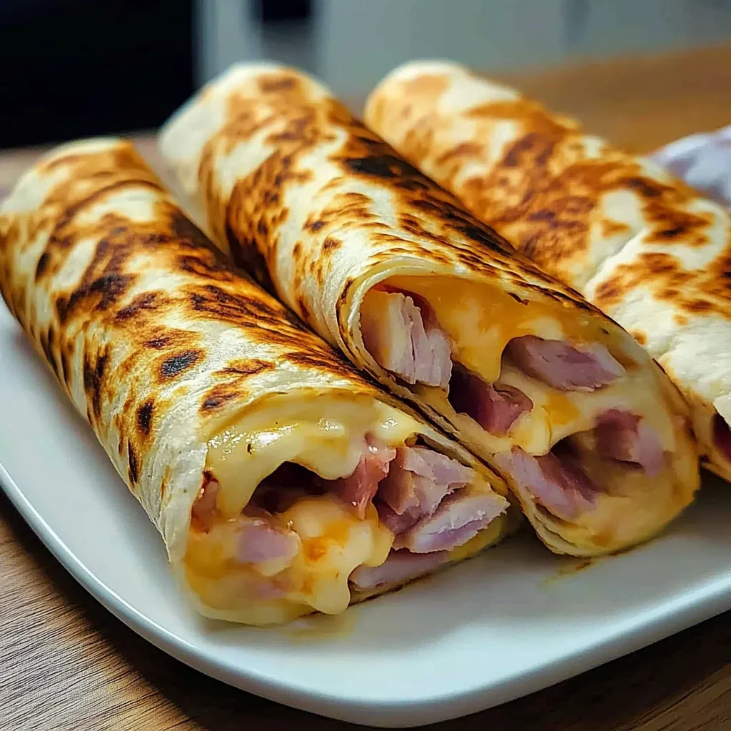 Two burritos with meat and cheese on a plate.