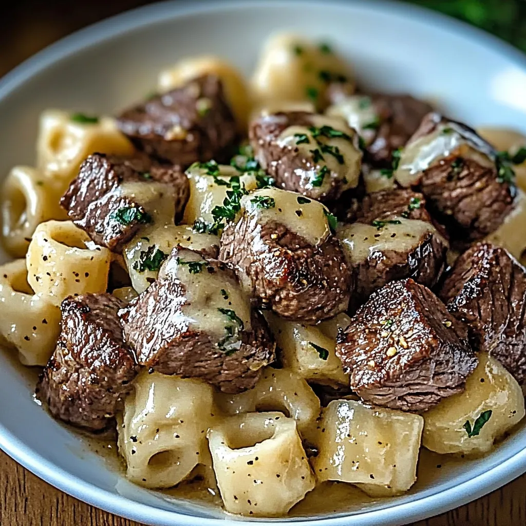 A bowl of meat and pasta.