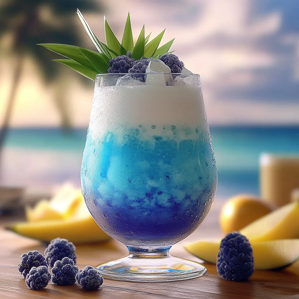 A blue drink with a straw in it.