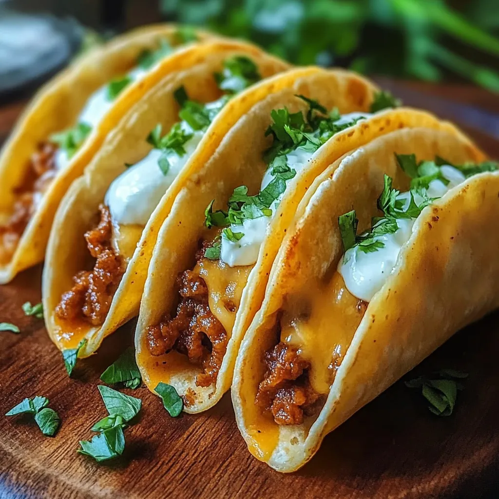 Three tacos with white cheese and green onions.