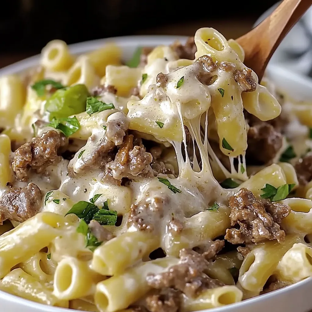 Philly Cheesesteak Pasta Delight
