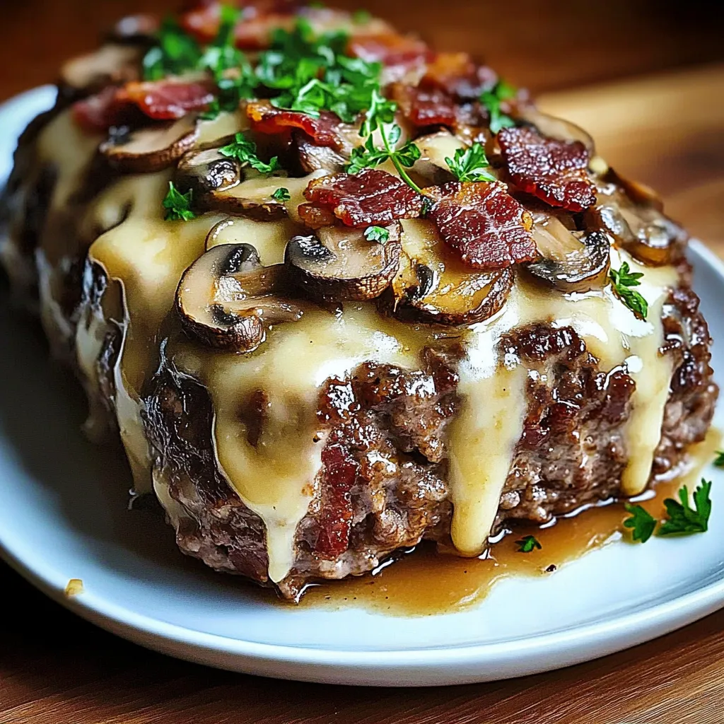 A plate of food with mushrooms and bacon.