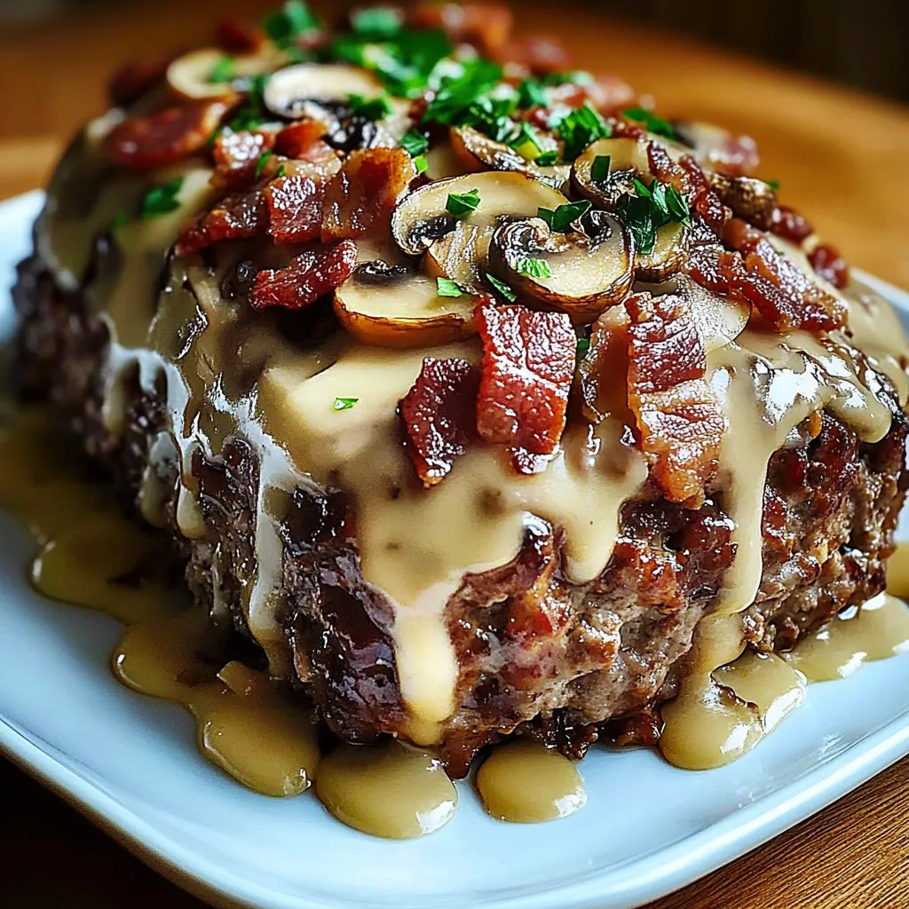 A plate of food with mushrooms and bacon.