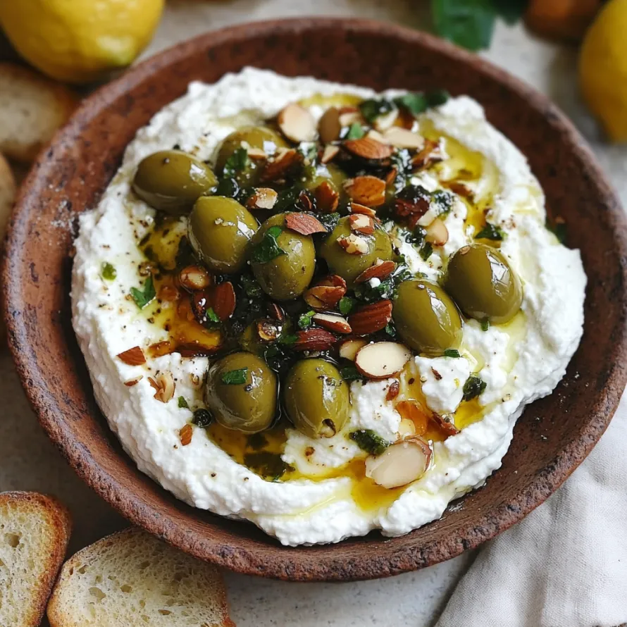 A bowl of food with olives and nuts.