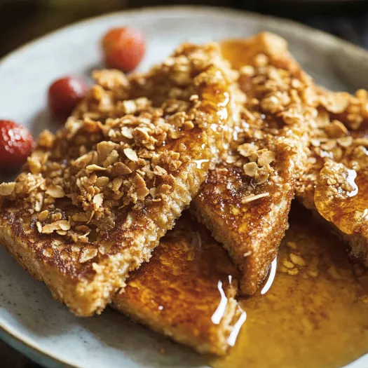 A plate of French toast with syrup.
