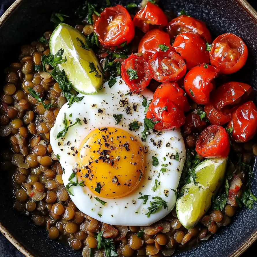 A bowl of food with tomatoes, limes, and beans.