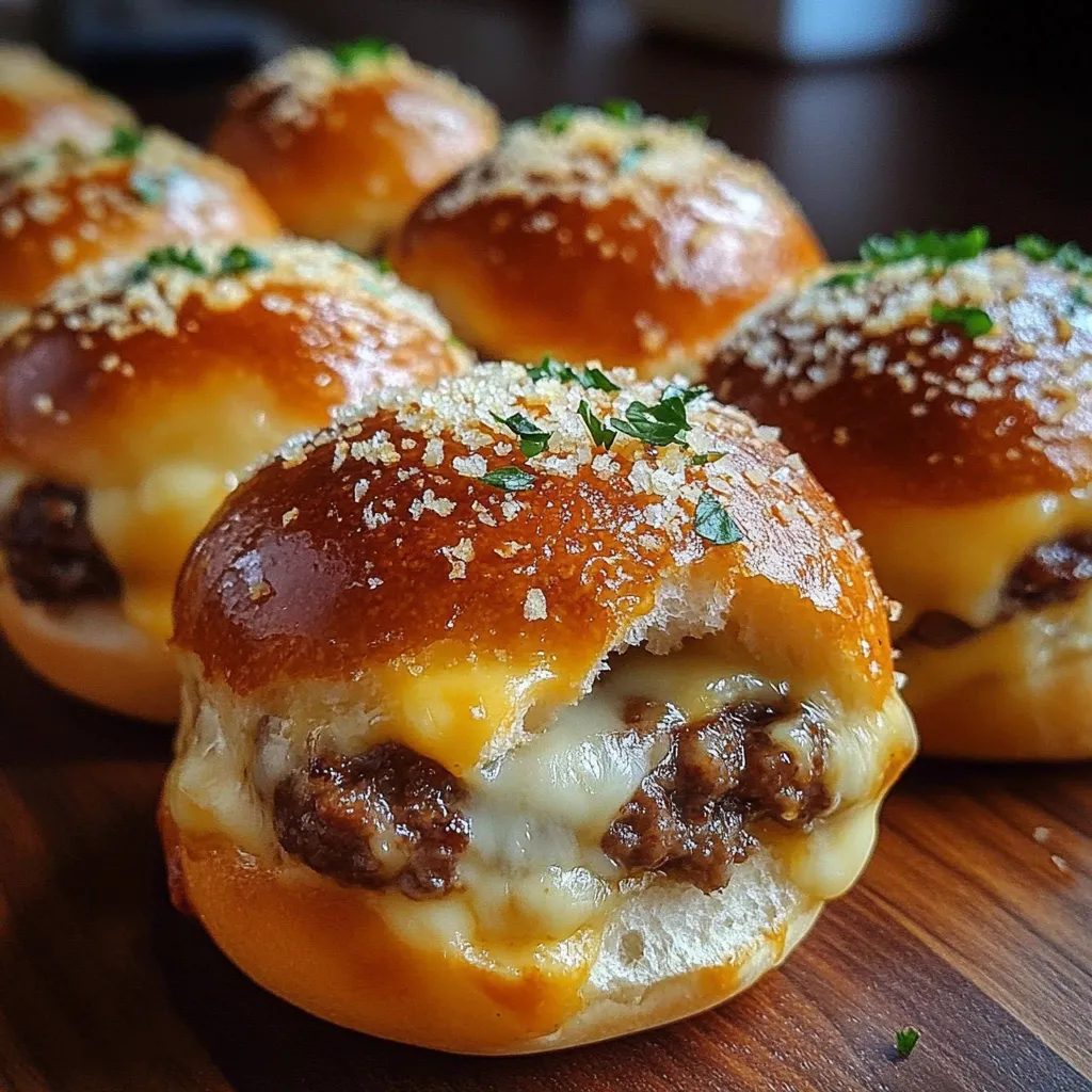 A plate of mini burgers with cheese.