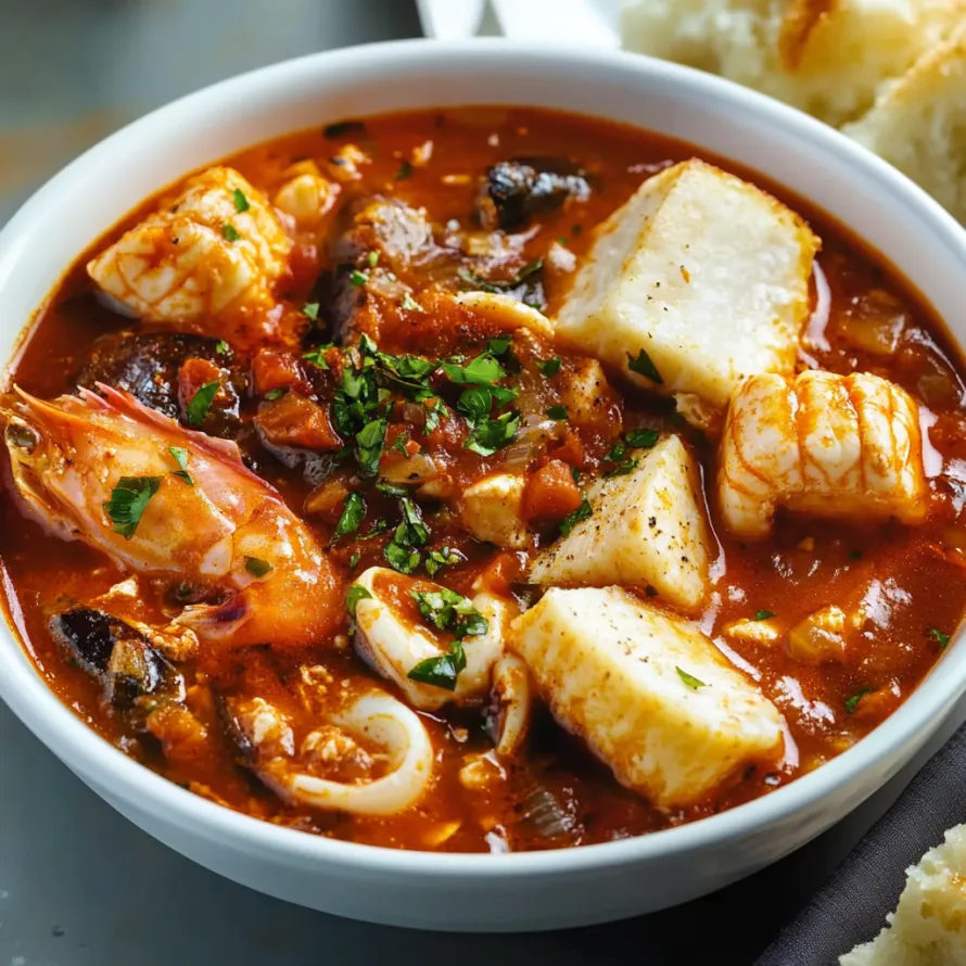 A bowl of soup with shrimp and vegetables.