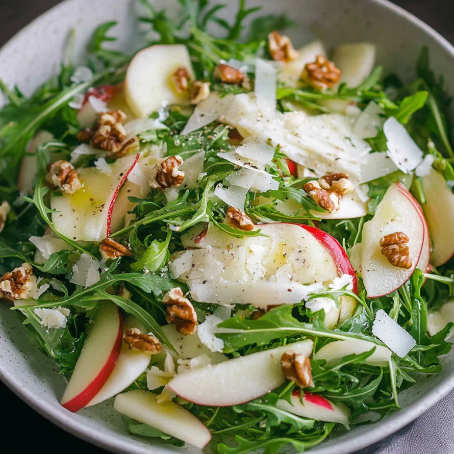A bowl of salad with apples and walnuts.