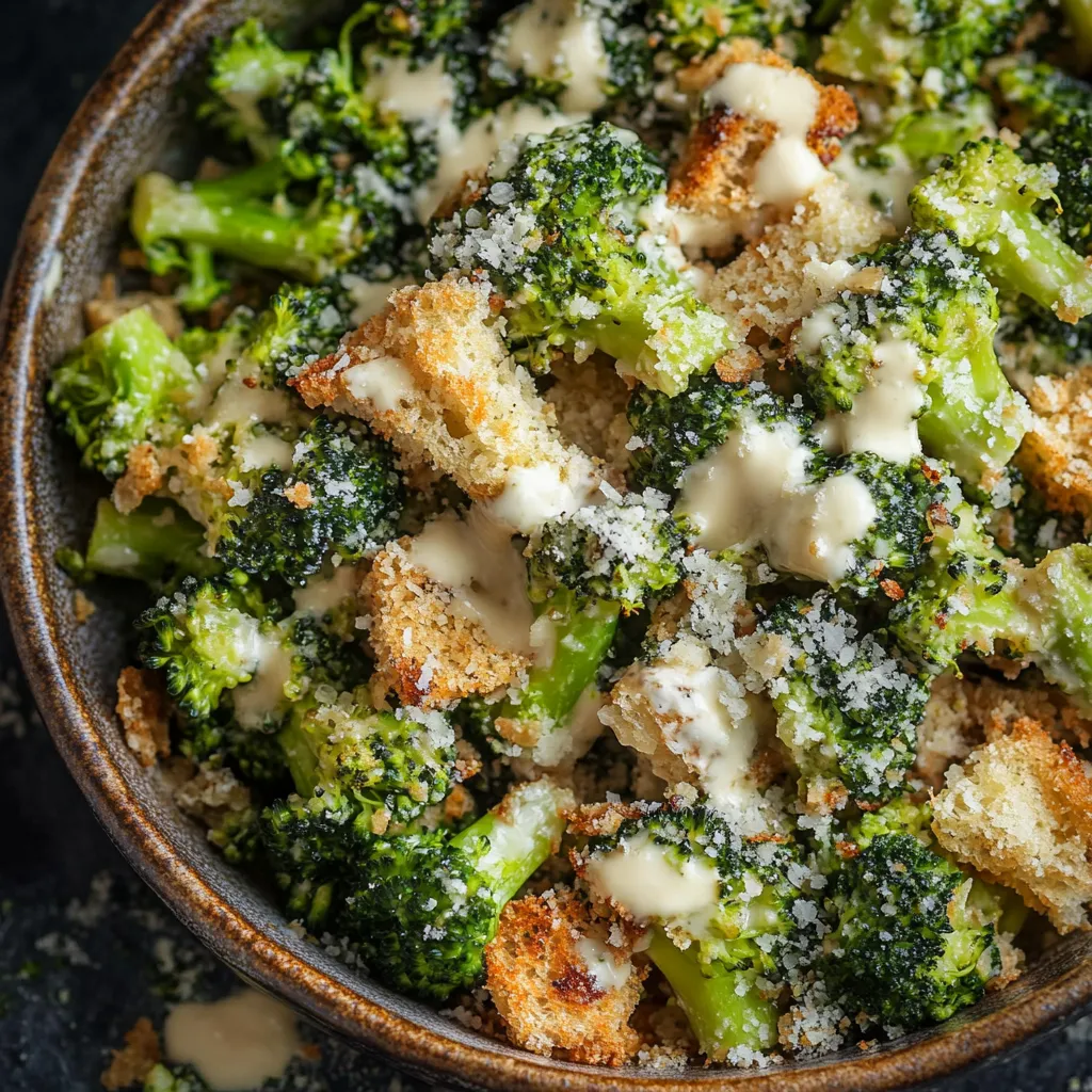 A bowl of broccoli with bread crumbs and cheese.