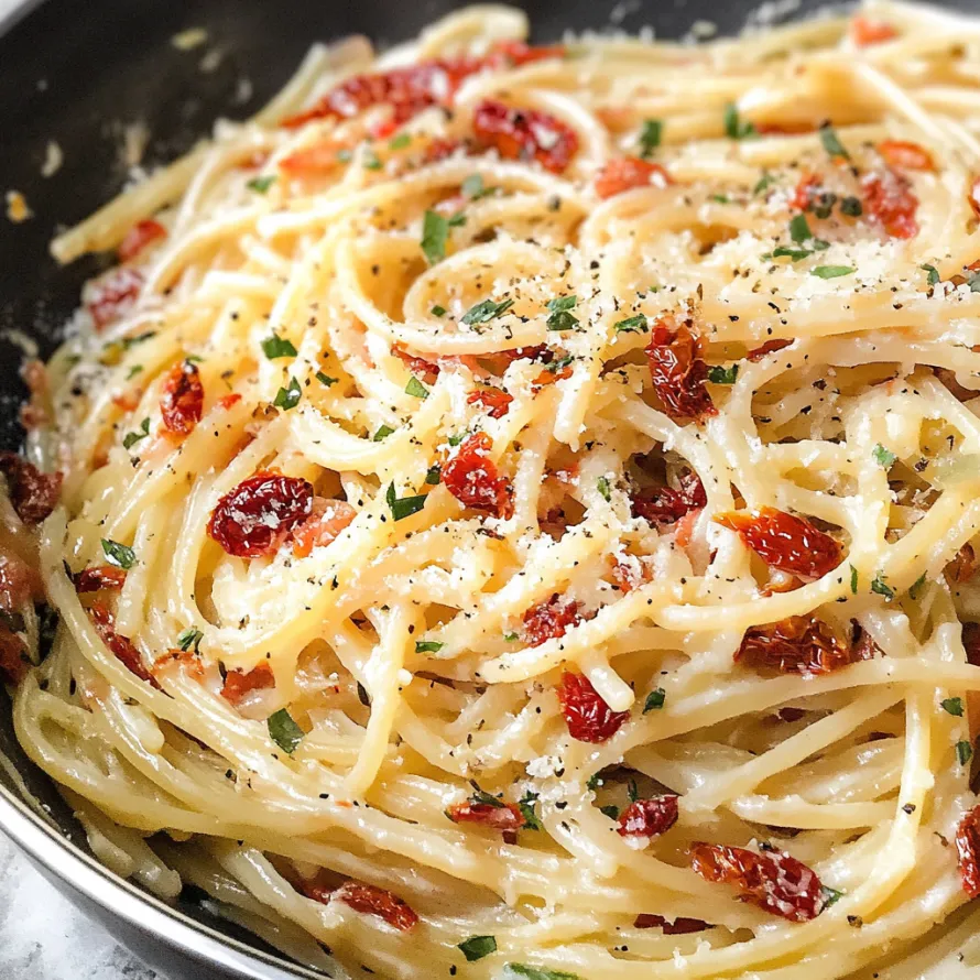 A bowl of pasta with red peppers and cheese.