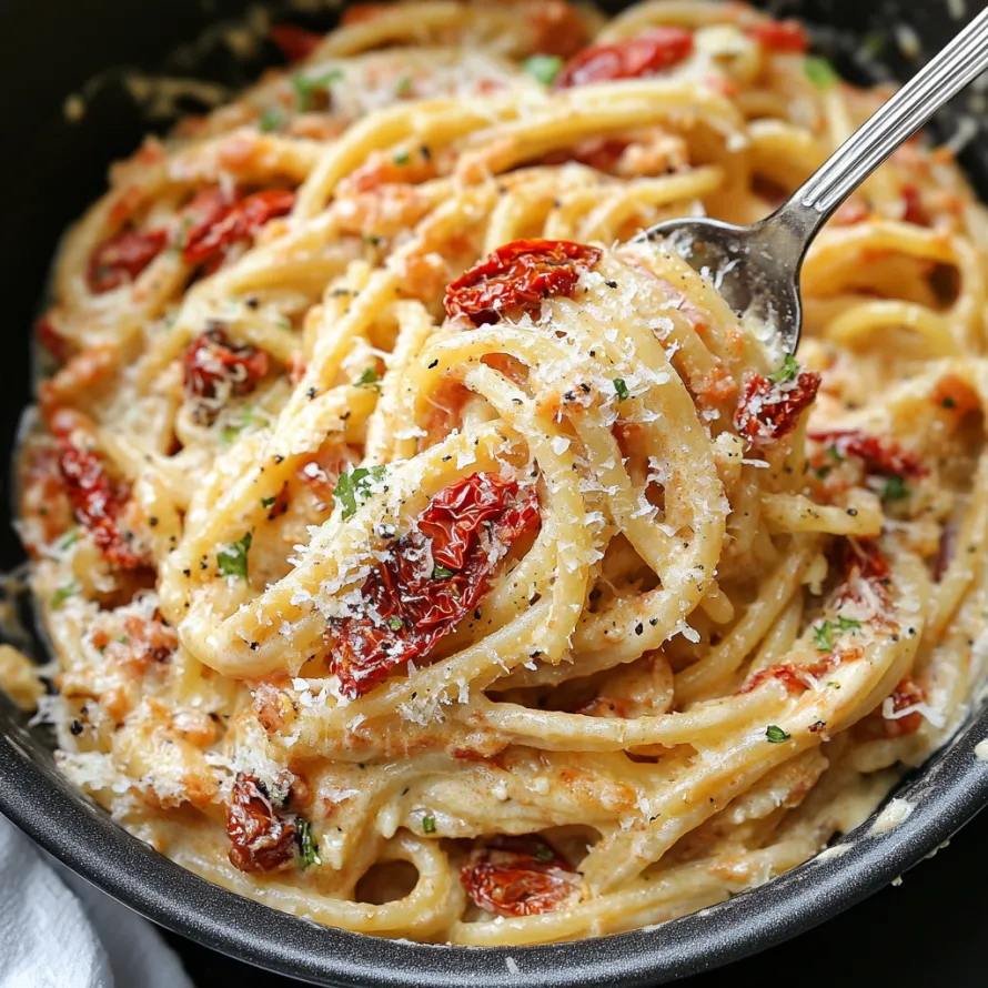 A bowl of spaghetti with tomatoes and cheese.