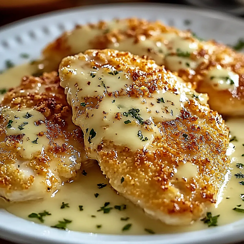 A plate of chicken covered in cheese.