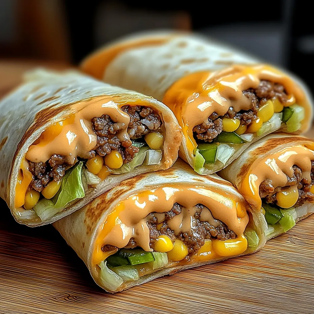 A burrito with cheese and meat on a table.