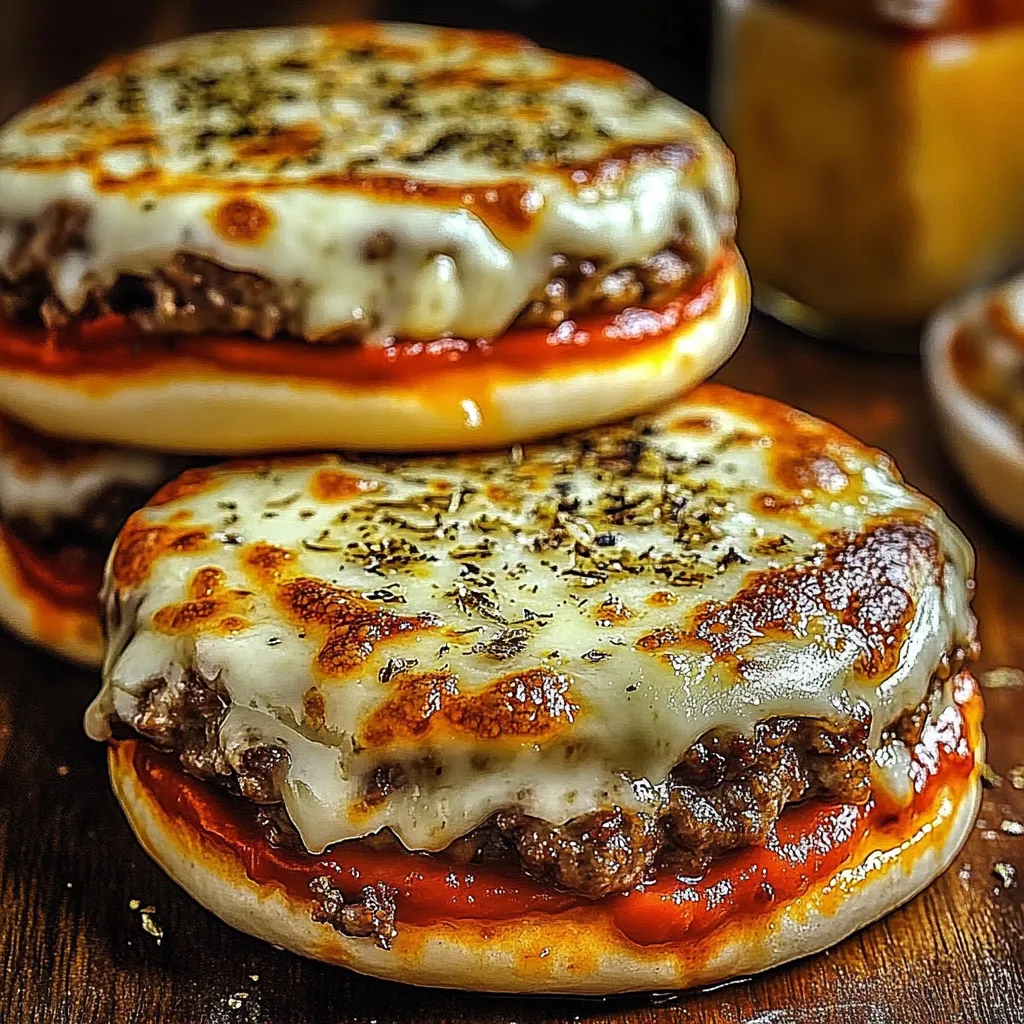 Two cheese burgers on a table.