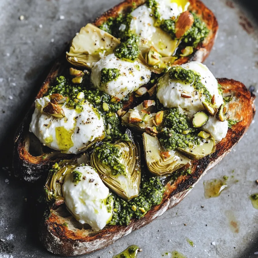 A slice of bread with white cheese and green vegetables.