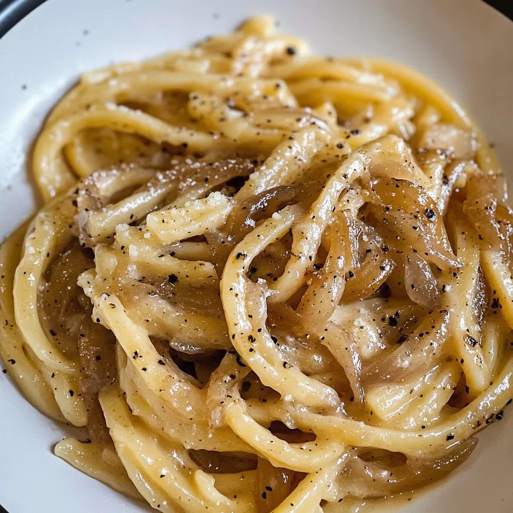 A bowl of pasta with onions.
