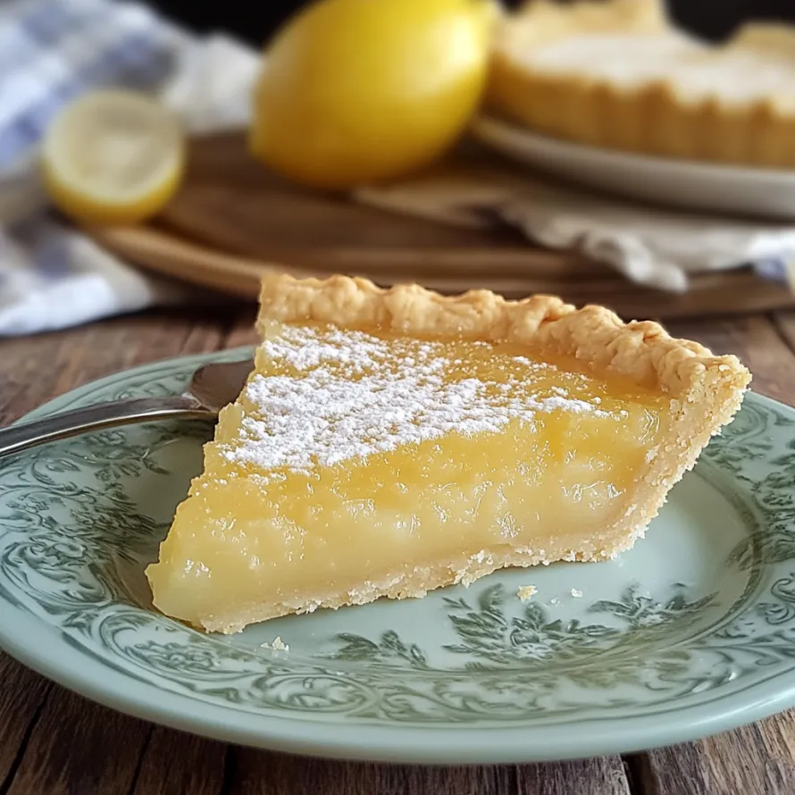 A slice of lemon pie on a plate.