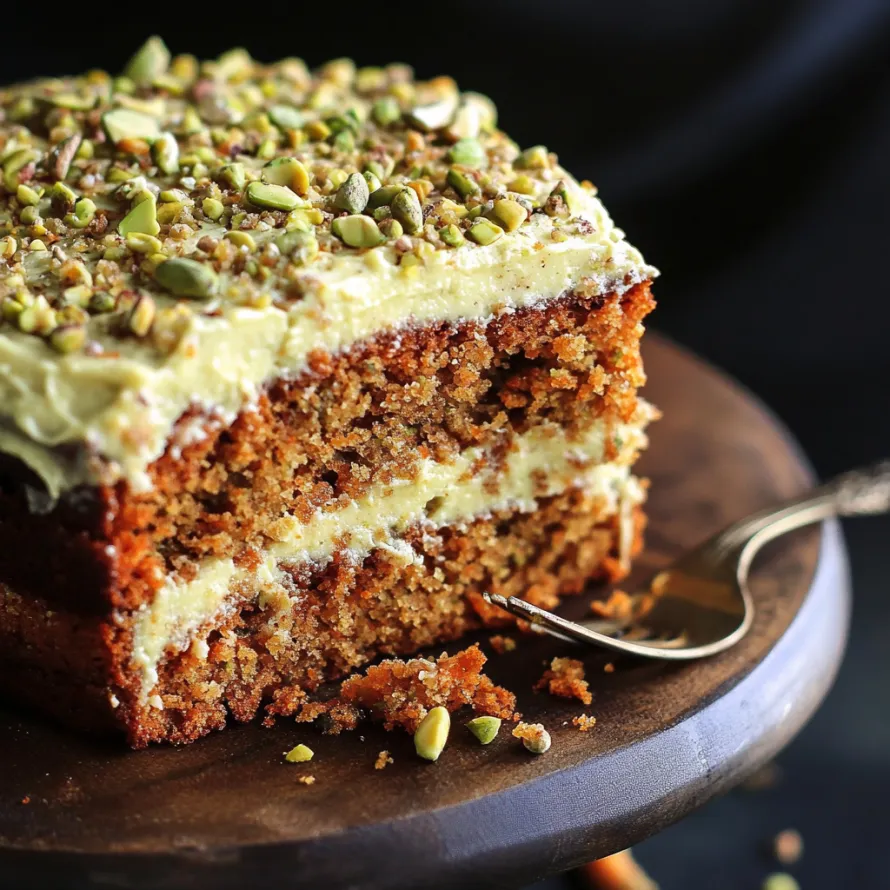 A slice of cake with nuts on top.