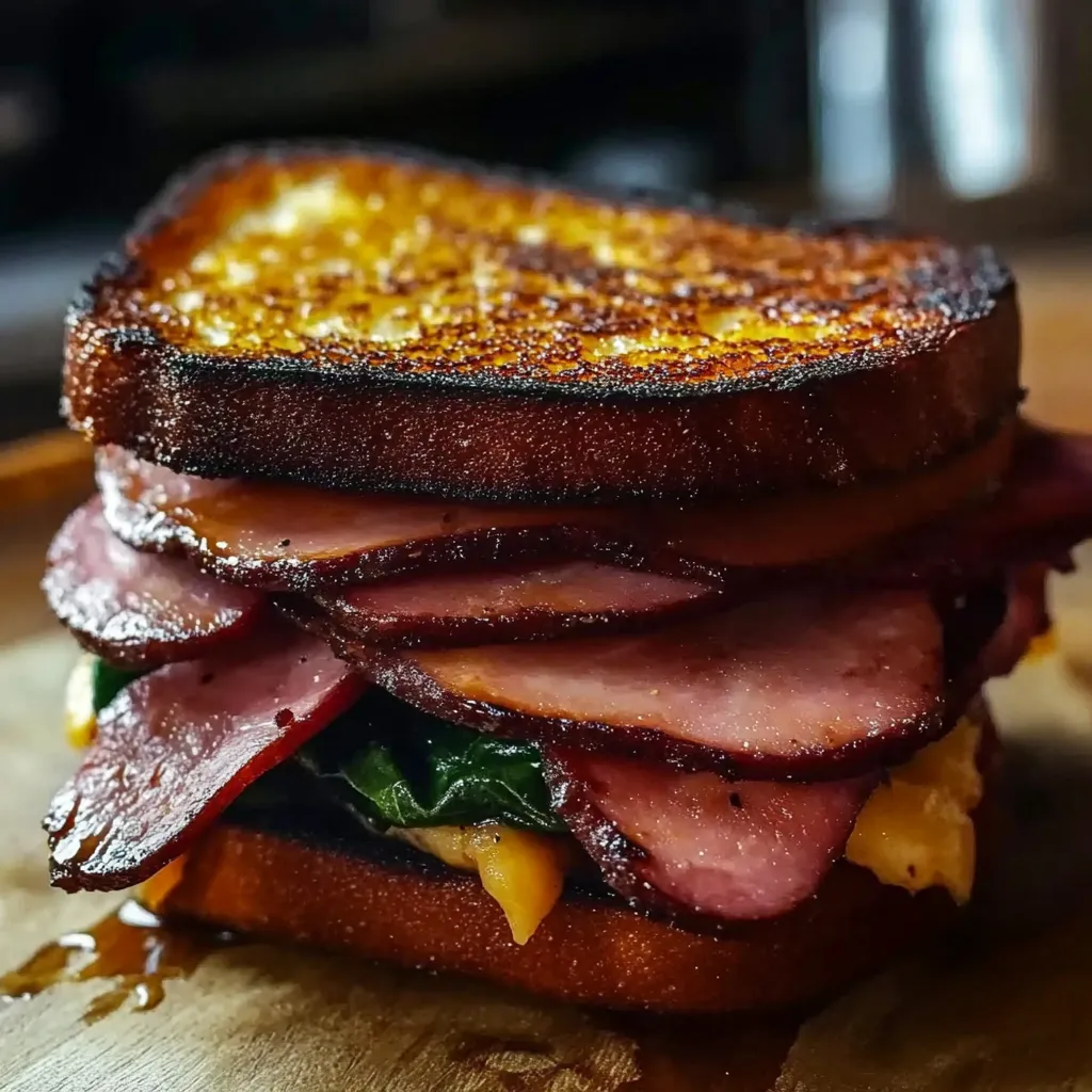 A stack of ham sandwiches.