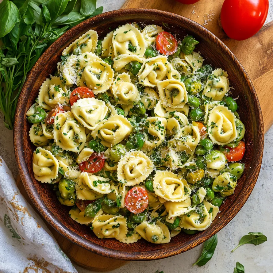 A bowl of pasta with tomatoes and basil.