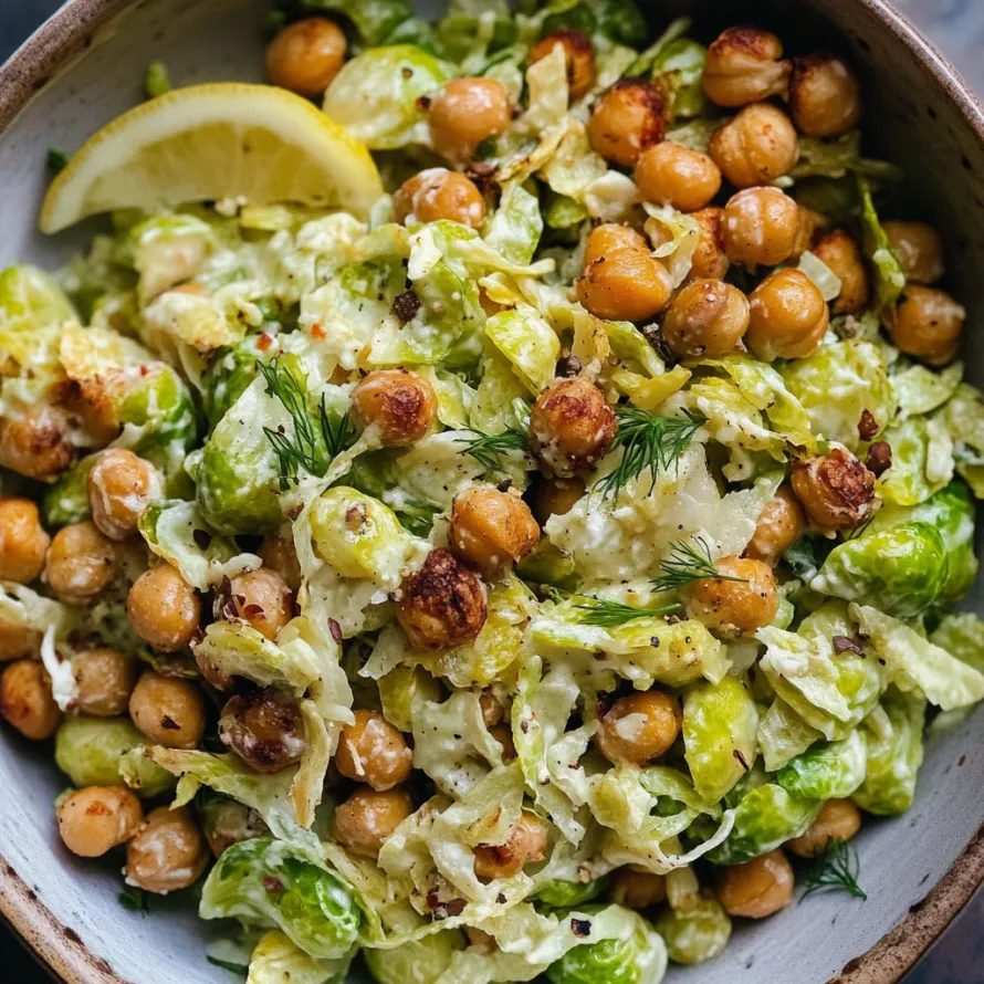 A bowl of salad with chickpeas, lemon, and greens.