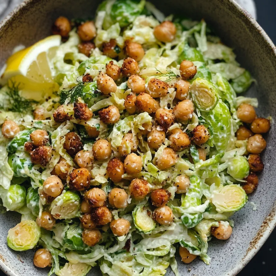 A bowl of salad with chickpeas, lettuce, and lemon.
