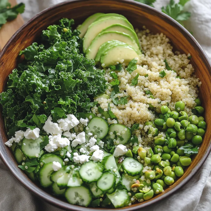 A bowl of vegetables including cucumbers, peas, and avocado.