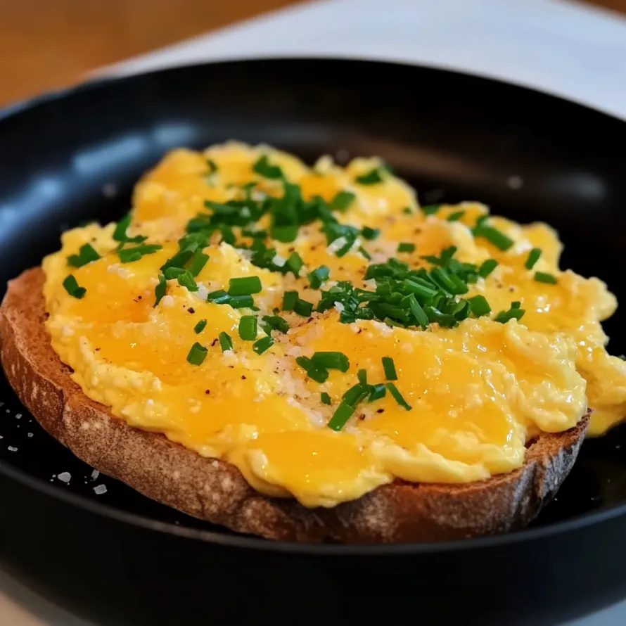 A slice of toast with eggs and herbs on top.