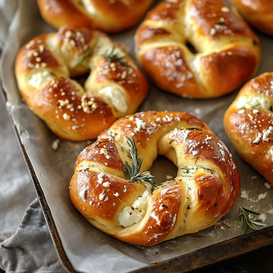 A pan of bread with cheese and herbs.